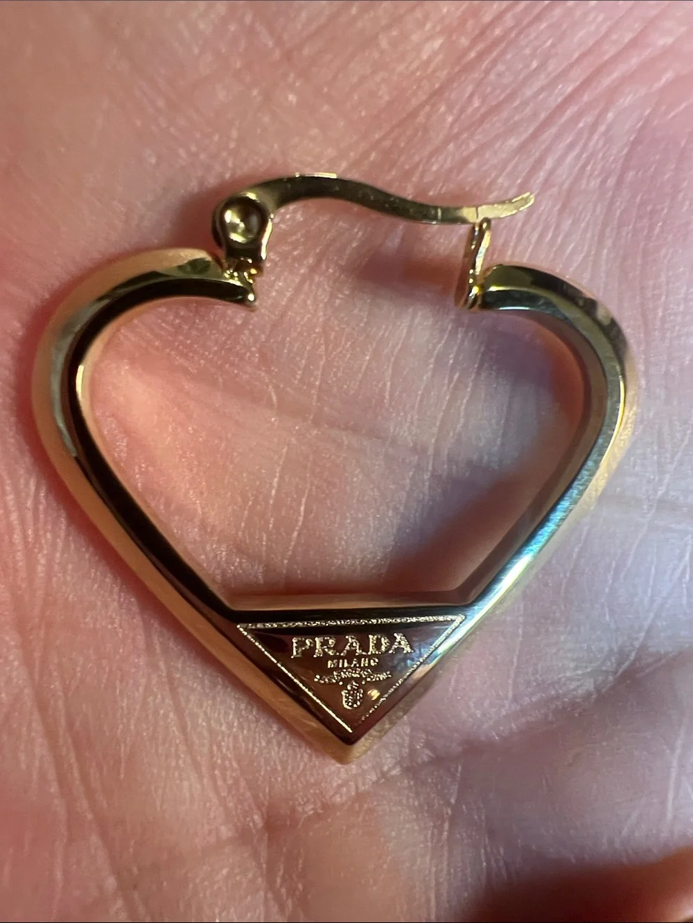 Gold Heart Hoop Earring with Logo Triangle